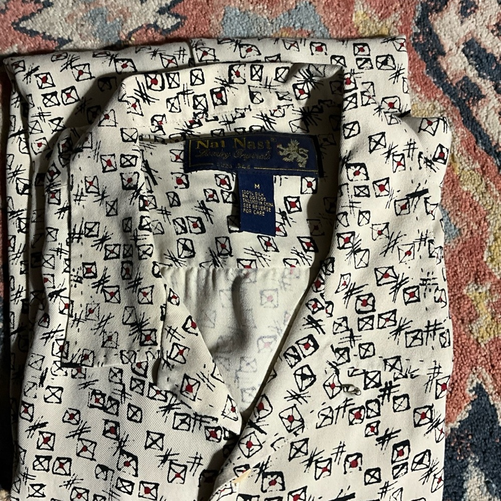 Nat Nast Men's Short Sleeve 100 % Silk Size Medium Cream Color